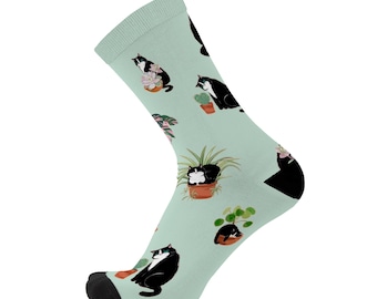 Cats and Plants Bamboo Socks: Novelty Print Socks
