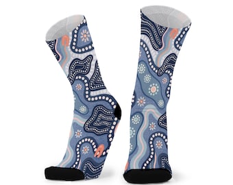 Do What Makes Your Heart Happy Larger Wider Bamboo Socks. Indigenous Australian Art Socks. Aboriginal Souvenir.