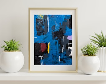 Pintura acrílica abstracta original sobre papel con tapete