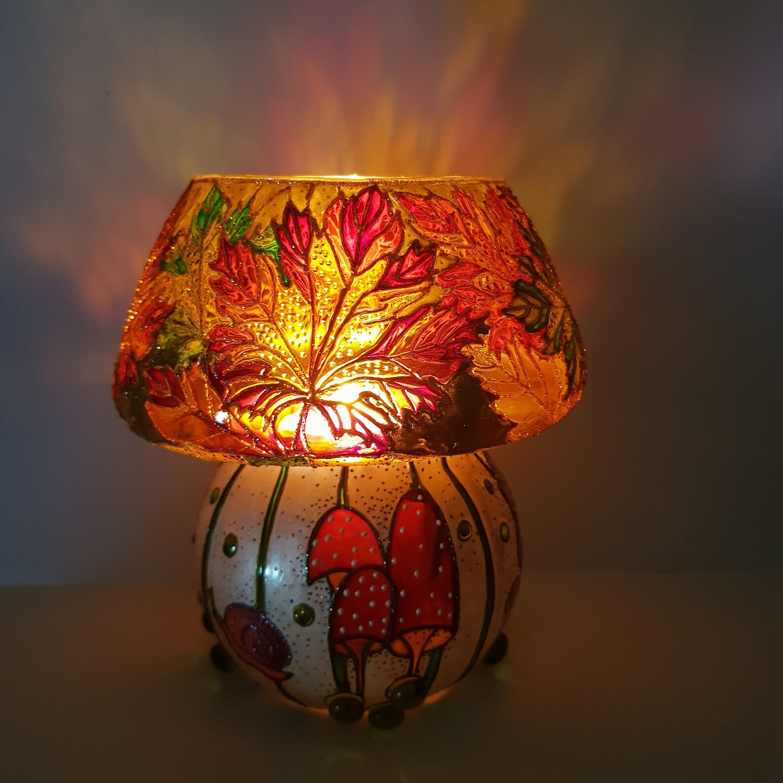 Glass mushroomcandle holderstained glass paintingbeautiful Etsy