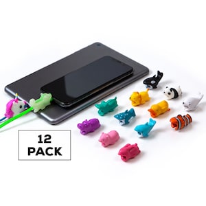 GlowTree Cable Protector Animal Bites 12 Pcs for iPhone, Samsung, Android Charger and Ipad USB Cord, Phone Accessory Protect Charger, Cute A