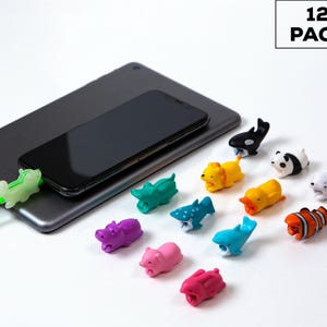 GlowTree-kabelbeschermer dierenbeten 12 stuks voor iPhone, Samsung, Android-oplader en iPad USB-kabel, telefoonaccessoire beschermen oplader, schattig A