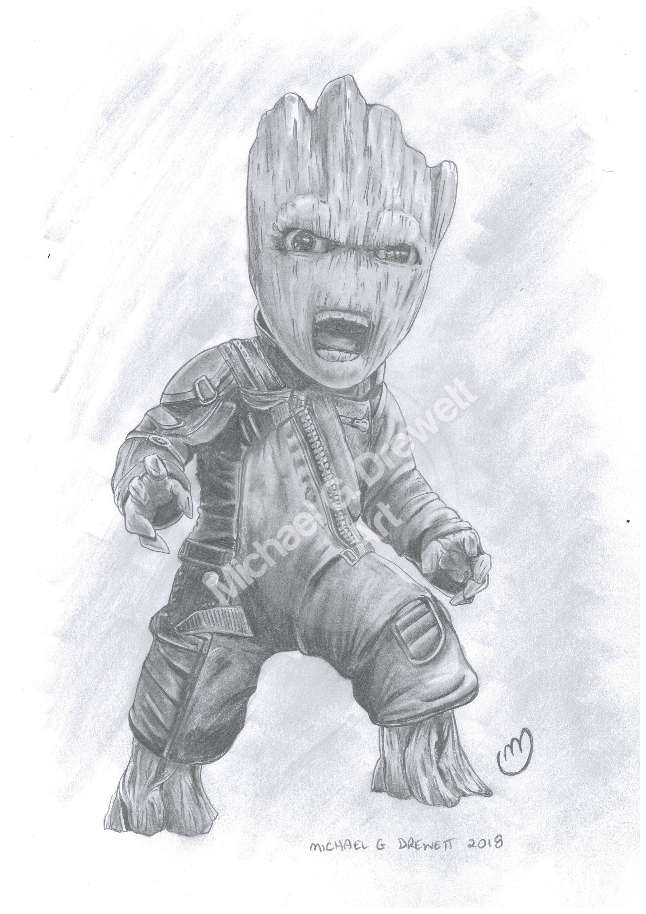 Angry Baby Groot Pencil Sketch Print Etsy