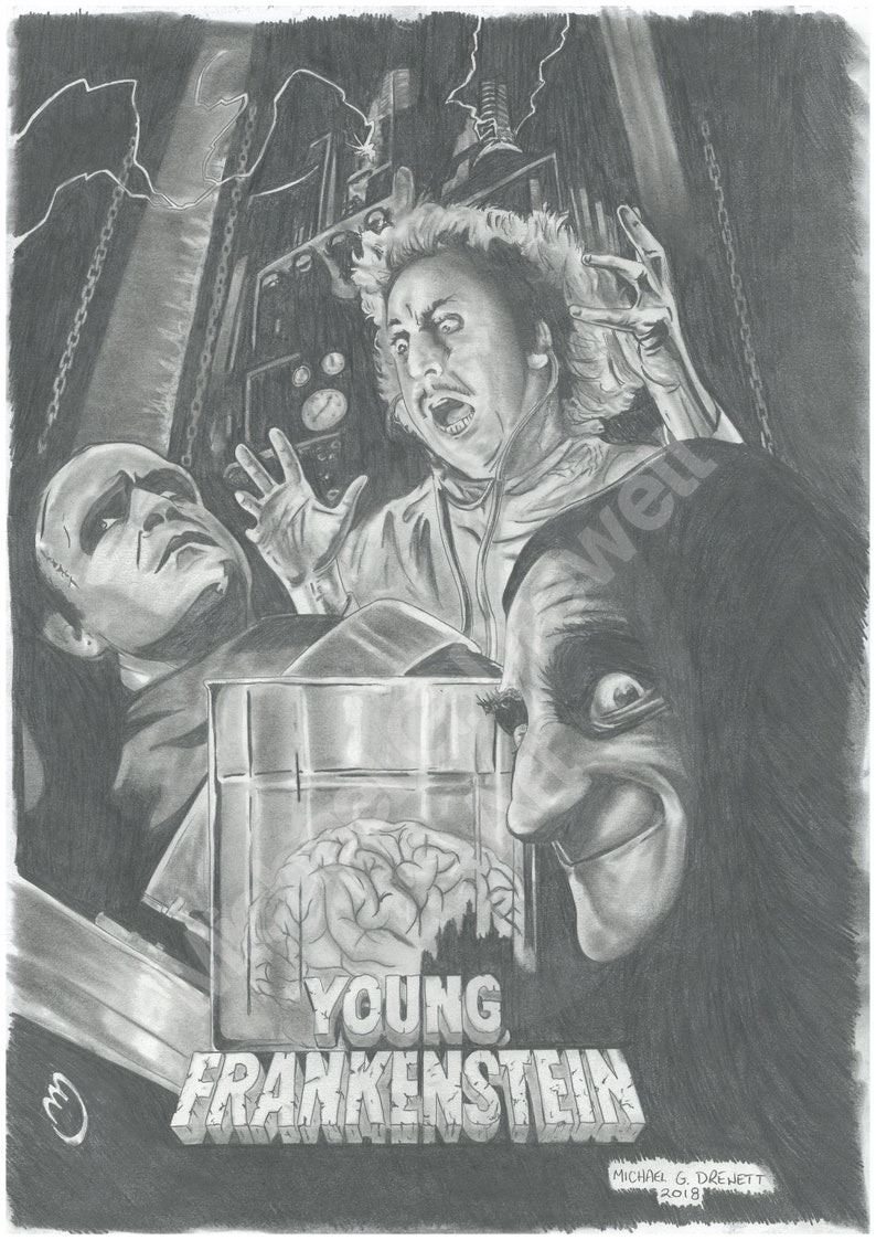 Pencil Sketch Print Young Frankenstein Movie Poster