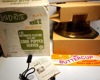 Vintage FLAVO-RITE Corn Popper Server – Automatic Electric, Orange Lid (Mint In Box)