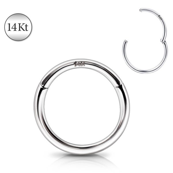 14K Solid WHITE Gold Seamless Hinge Clicker Ear Cartilage Nose Setpum Lip Stud Hoop Segment Ring Daith Helix Trgaus Orbital Piercing Jewelry