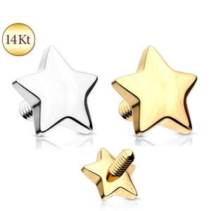 14K Solid Gold STAR Dermal Anchor Top Head Screw Stud Internally Threaded Ring Body Piercing Studs Rings Jewelry