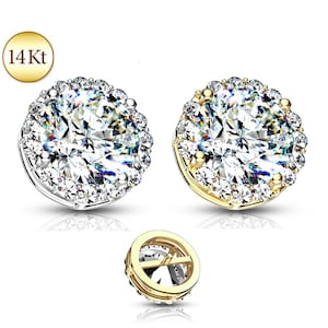14K Solid Gold Crowned Center Gem Dermal Anchor Top Screw Stud Internally Threaded Ring Body Piercing Studs Rings Jewelry