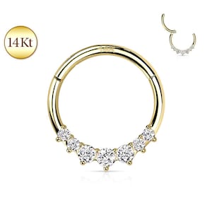 Solid 14K Gold Forward Facing Gems Clicker Hoop Rings Ear Cartilage Nose Septum Ring Stud Daith Helix Tragus Orbital Hoops Piercing Jewelry