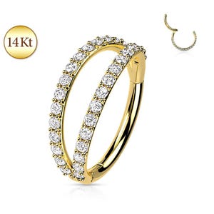 Solid 14K Gold Splitting Double Hoop Hinged Clicker Rings Ear Cartilage Stud Daith Helix Tragus Orbital Ring Snug Rook Body Piercing Jewelry