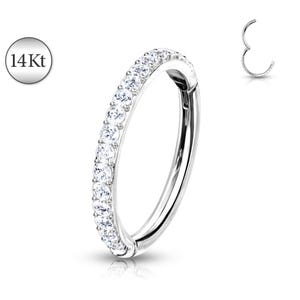 Solid 14K White Gold Side Facing Gem Hoop Hinged Clicker Rings Ear Cartilage Stud Daith Helix Tragus Orbital Ring Snug Rook Piercing Jewelry