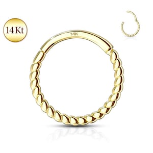Solid 14K Gold Braided Hoop Clicker Rings Ear Cartilage Nose Septum Stud Segment Ring Daith Helix Tragus Orbital Snug Rook Piercing Jewelry