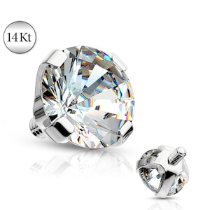 Solide 14K WHITE Gold Prong Einstellung klarer Edelstein Dermal Anchor Top Innengewinde Schraube Bolzenring Piercing Schmuck