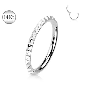 Solid 14K White GOLD Pyramid Cut Hinged Clicker Rings Ear Cartilage Stud Daith Helix Tragus Orbital Segment Ring Snug Rook Piercing Jewelry