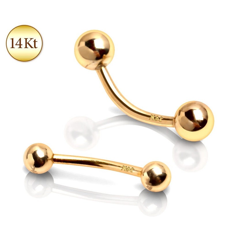 14K SOLID Gold Curved Bent Barbells Eyebrow Ring Ear Cartilage Stud Belly Button Rings Rook Snug