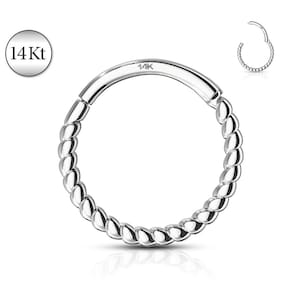 Solid 14K White Gold Braided Hoop Clicker Rings Ear Cartilage Nose Septum Stud Daith Helix Ring Tragus Orbital Snug Rook Piercing Jewelry