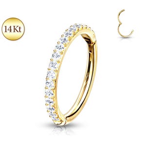Solid 14K Gold Side Facing Gem Hoop Hinged Clicker Rings Ear Cartilage Stud Daith Helix Tragus Orbital Ring Snug Rook Piercing Jewelry