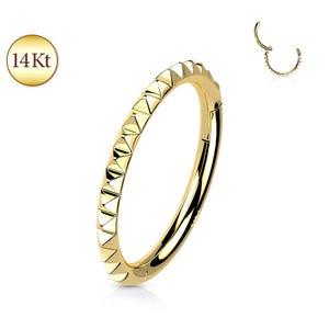 Solid 14K GOLD Pyramid Cut Hinged Clicker Rings Ear Cartilage Stud Daith Helix Tragus Orbital Segment Ring Snug Rook Piercing Jewelry