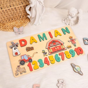 Rompecabezas de madera con números, rompecabezas con nombre, primer regalo para niños, rompecabezas con nombre personalizados para niños pequeños, regalo para baby shower, juguetes Montessori para bebés