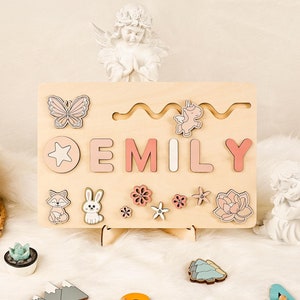 Personalized Baby Name Busy Board Puzzles for Learning and Play,Animals Custom Wooden Toy For Kids,Montessori Toddler Toys,Baby Girl Gift