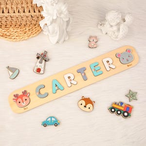 Puzzle z nazwami zwierząt z drewna, Puzzle z tablicą zajęciową, Prezenty dla dziewczynek, Prezent dla dzieci, Zabawki dla maluchów, Dekoracje do pokoju dziecięcego, Prezent urodzinowy, Zabawki Montessori