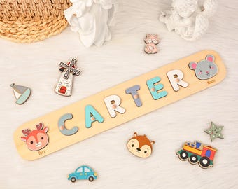 Animals Wooden Name Puzzle, Busy Board Puzzle, Baby Girl Gifts, Gift for Kids, Toddler Toys, Nursery Decor, Birthday Gift, Montessori Toys