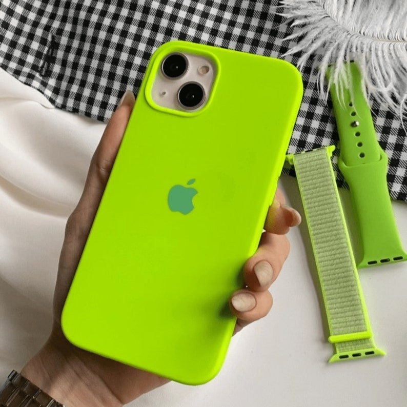 Neon Green Solid Colors Silicone Phone Case for Iphone 14 Plus Etsy