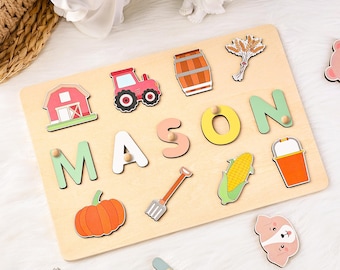 Rompecabezas de madera con nombre de animal de granja, regalo personalizado para bebé