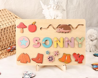 Personalized Name Puzzle, Montessori Wooden Toy, Nursery Decor, Custom Kids Busy Board, Sensory Toy 2 Year-Old