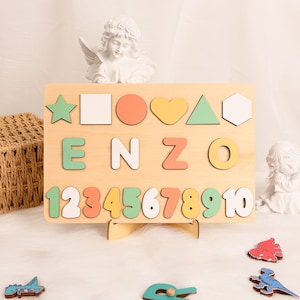 Wood Toys for One-Year-Old, Personalized Name Puzzle with Numbers, Custom Toddler Toys, Kids Baby Girl Shower Gift, Montessori Toys