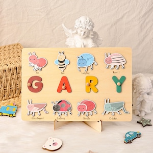 Benutzerdefiniertes Namenspuzzle mit Insektenmotiven, perfektes Kleinkindgeschenk, lustige Lernhilfe, personalisiertes Holzpuzzle, Lernspielzeug für Kinder