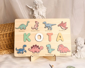 Custom Dinosaur Name Puzzle, Dinosaur First Birthday Gift, Dino Baby Shower Gift, Personalized Montessori Toys, 2 Years Old, Nursery Decor