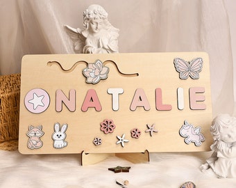 Name Puzzles for Girls/Kids/Baby, Personalized Name Puzzles with Pegs, Wooden Toddler Toys, Custom Montessori Busy Board, 1st Birthday Toys