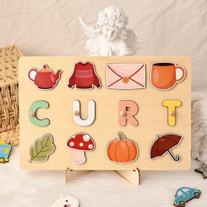 Cute Objects Name Puzzle, Custom Fun Shapes Puzzle, First Birthday Gift, Baby Shower Gift, Personalized Montessori Toys, Nursery Decor