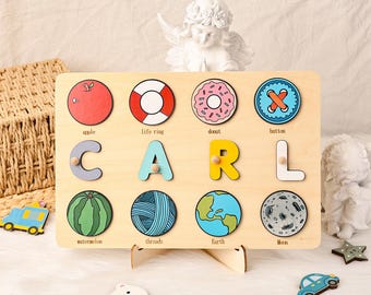 Personalized Name Wooden Puzzle, Montessori Toddler Learning Toy, Baby Name Puzzle, Baby Girl Gift, First Birthday Gift