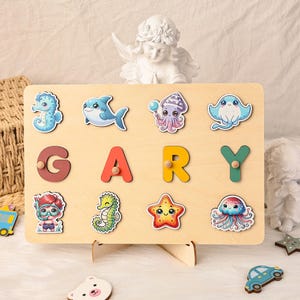 Rompecabezas de madera personalizado con temática de animales del océano, regalo perfecto para el aprendizaje de niños pequeños, adorables criaturas marinas para pequeños exploradores, tablero de actividades para niños.