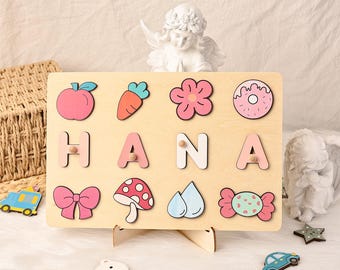 Sweet Cute Themed Name Puzzle, Personalized Name Puzzle, Wooden, Fun & Perfect for Kids, Custom Baby Girl Gift, 1st Birthday Gift
