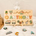 Personalized Kids Busy Board, Sensory Toy 2 Year-Old, Crocodile/Train Wooden Puzzle, Baby Name Puzzle, Nursery Decor, Unique Birthday Gift