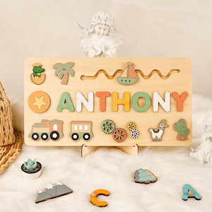 Personalized Kids Busy Board, Sensory Toy 2 Year-Old, Crocodile/Train Wooden Puzzle, Baby Name Puzzle, Nursery Decor, Unique Birthday Gift