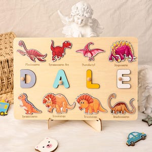 Dinosaur Name Puzzle, Custom Dinosaur First Birthday Gift, Baby Shower Gift, Personalized Montessori Toys, Newborn Room Decor, Nursery Decor