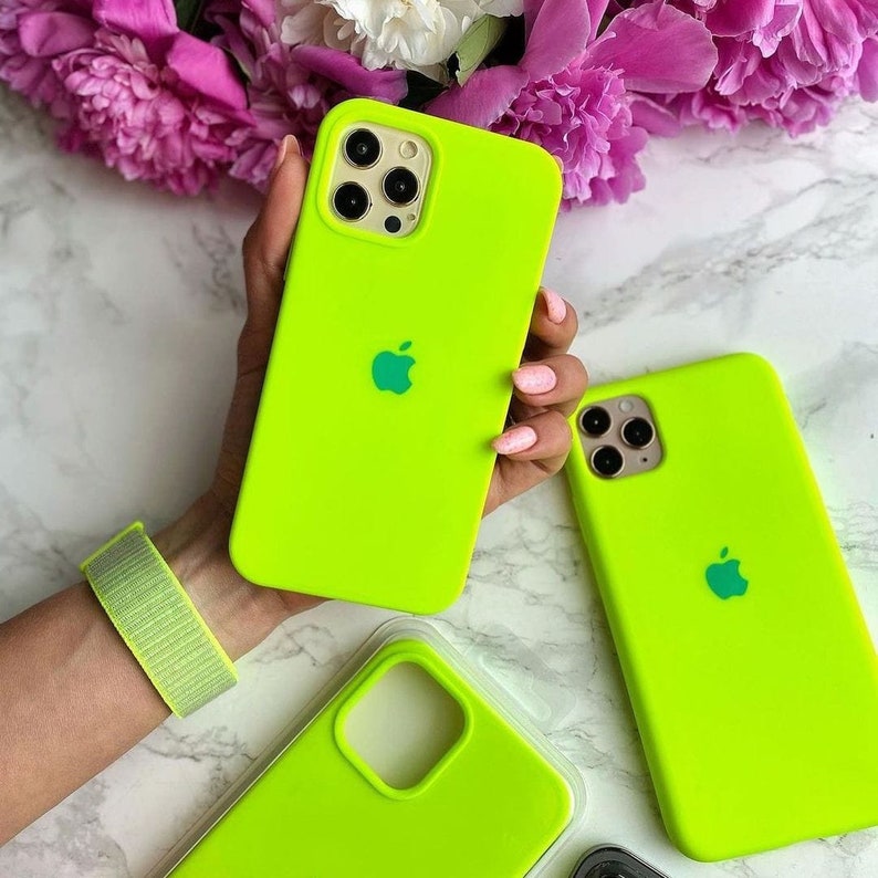Neon Green Solid Colors Silicone Phone Case for Iphone 14 Plus Etsy