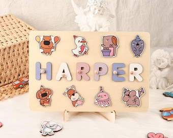 Personalized Wooden Name Puzzle, Animal Busy Board, Baby Gift, Personalized Kids Busy Board, Sensory Toy 2 Year-Old