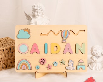 Wooden Busy Board Puzzle, Custom Name Puzzle, Personalized Preschool Puzzle Toys for Girls Baby Boys, Educational Puzzle, Toddler Toys