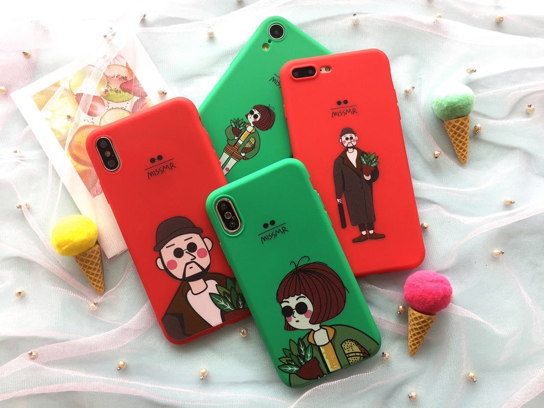 Leon The Professional Cartoon Lovely Couple Anime Leon Tilda Phone Case iPhone 12 Pro 12 Mini 7 8 Plus X XR XS Max 11 Pro Max Silicon Rubber