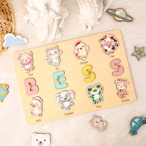 Cute Animal Themed Wooden Busy Puzzle, Cute Bear, Elephant Designs, Montessori Toys, Baby Girl Gifts, Gift for Kids, Toys for One Year Old