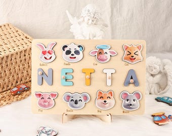 Personalized Wood Name Puzzle, 3D Animal Montessori Toy, First Birthday Gift, Personalized Kids Busy Board, Sensory Toy 2 Year-Old