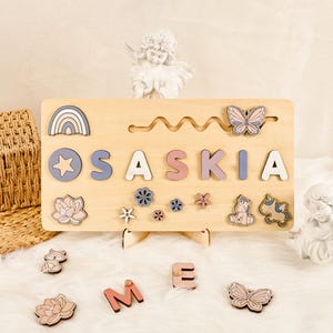 Rompecabezas de nombres personalizados con clavijas, rompecabezas de nombres para niñas/niños/bebés, juguetes de madera para niños pequeños, tablero de actividades Montessori personalizado, juguetes para el primer cumpleaños