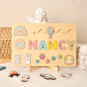 Personalized Name Puzzle, New Baby Gift, Name Puzzle With Pegs, Toys for Toddler, Baby Shower, First Birthday Gift, Montessori Toddler