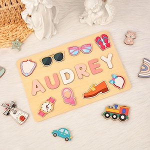Pink Fashion Wear Namenspuzzle, personalisiertes Namenspuzzle für Kinder, Namenspuzzle Geschenk für Mädchen, kostenlose Rückengravur, Geschenk zum 1