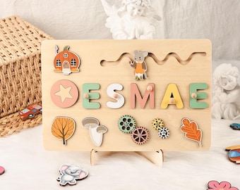 Personalized Wooden Name Puzzle with Pegs, Montessori Toy, Personalized Kids Busy Board, Sensory Toy 2 Year-Old